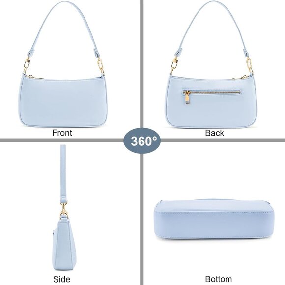 Women B Blue Retro Vegan Leather Polyester Lining Classic Clutch Tote HandBag - Picture 2 of 7